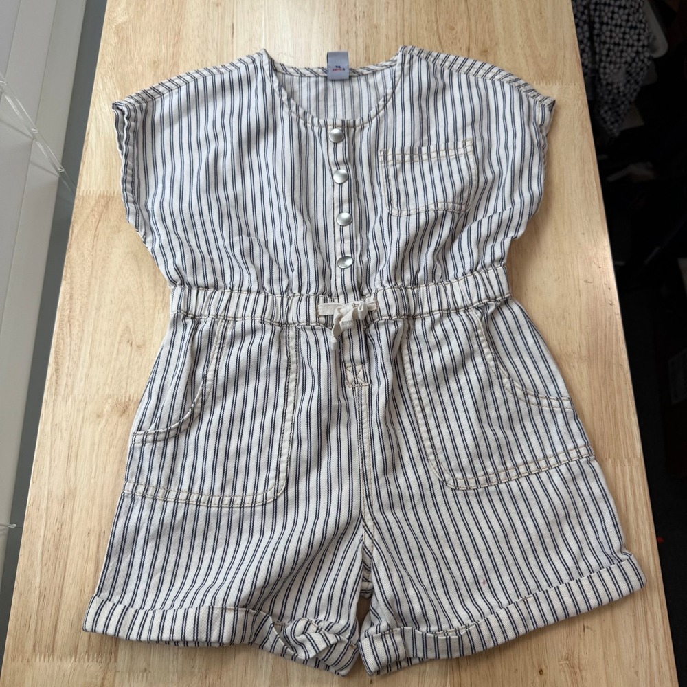 Old Navy‎ Short-Sleeve Utility Pocket Romper Toddler Girls White Navy Striped 4T